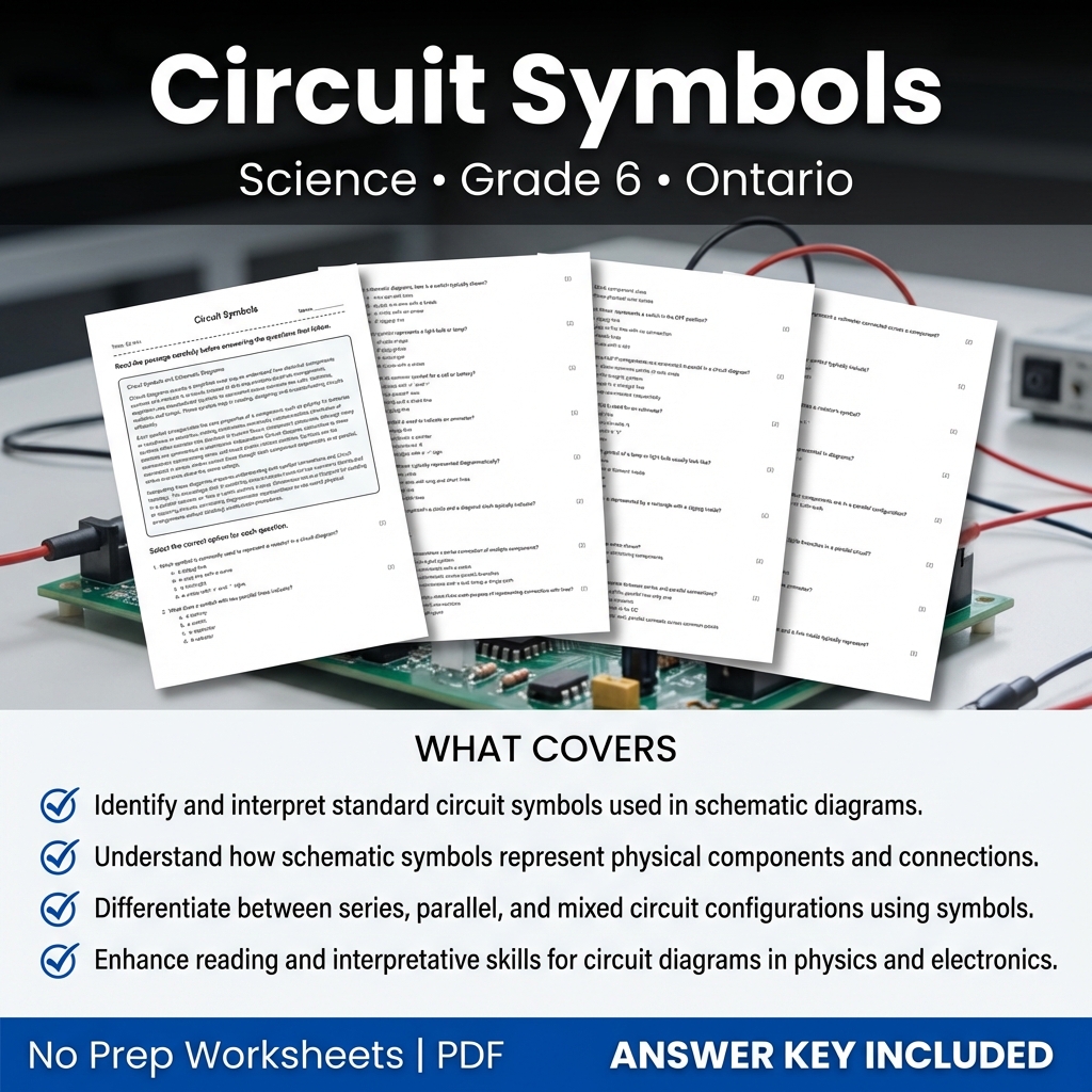 Grade 6 Science Worksheet on Circuit Symbols | Ontario Standards