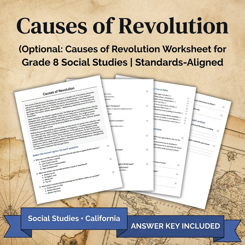 Causes of Revolution Worksheet for Grade 8 Social Studies | Standards-Aligned