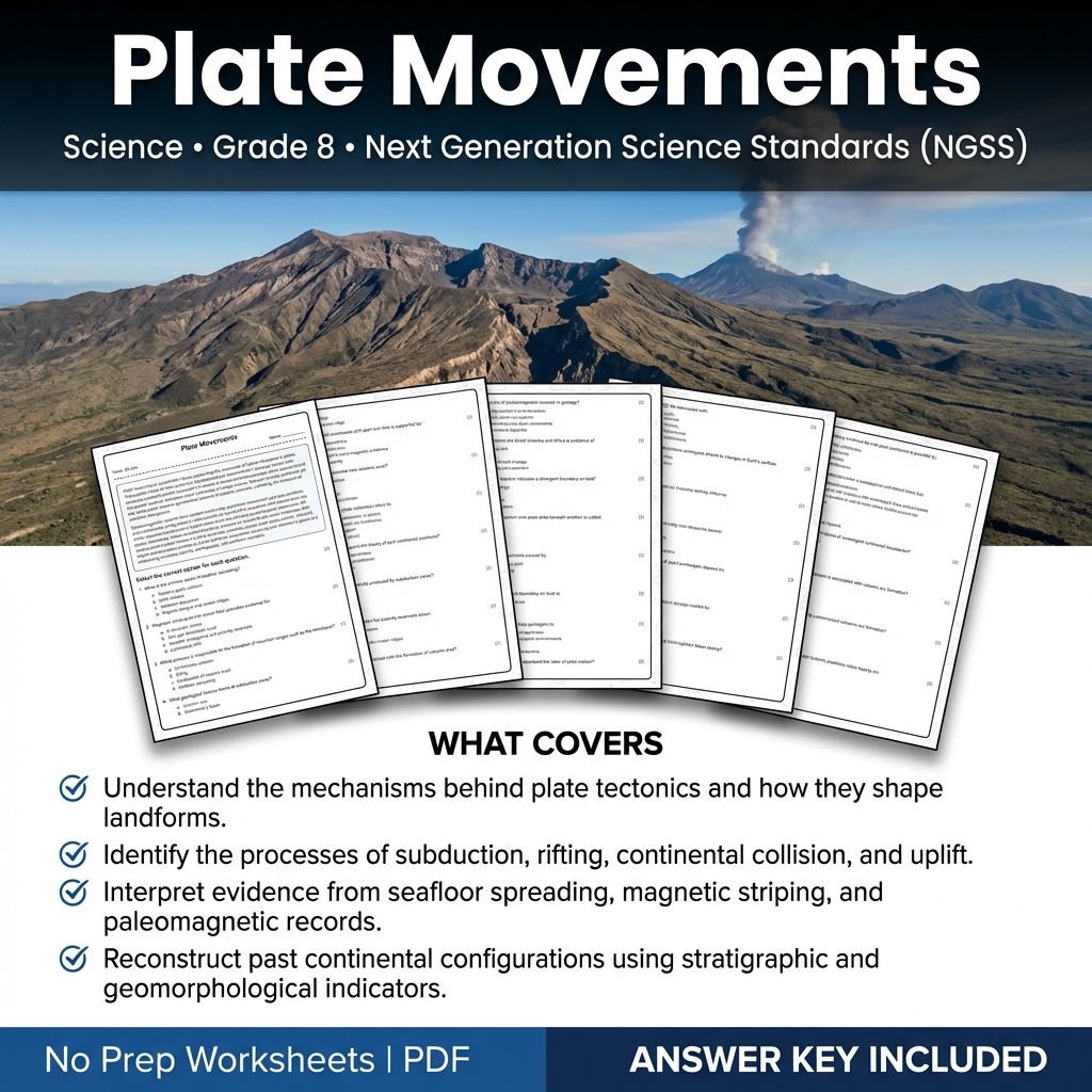 8th Grade Science Worksheet | Plate Movements & Tectonic Theory (PDF & Answer Key)
