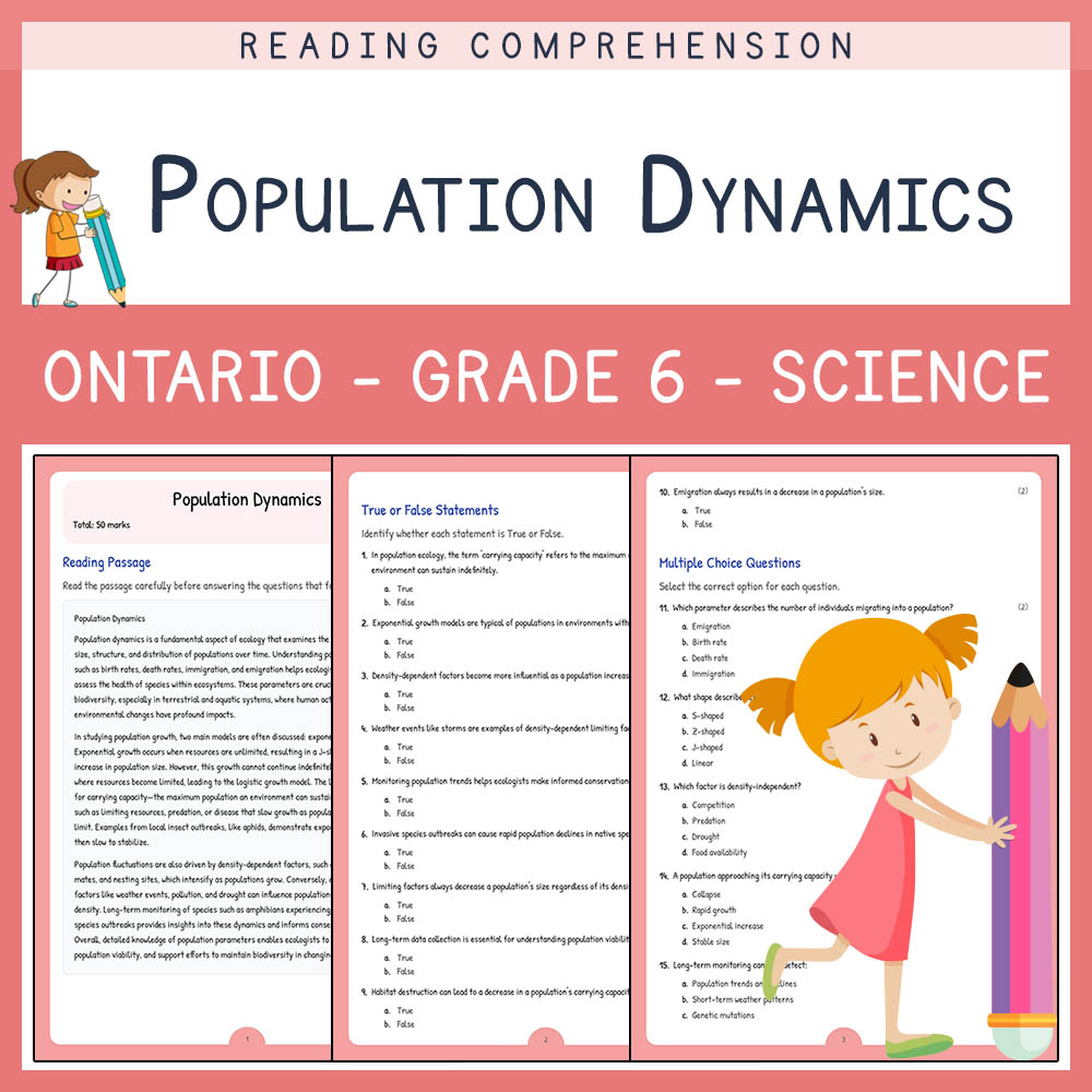 Grade 6 Science worksheet worksheet — Grade 6 Science | Population Dynamics Worksheet & Answer Key (PDF) — page 1