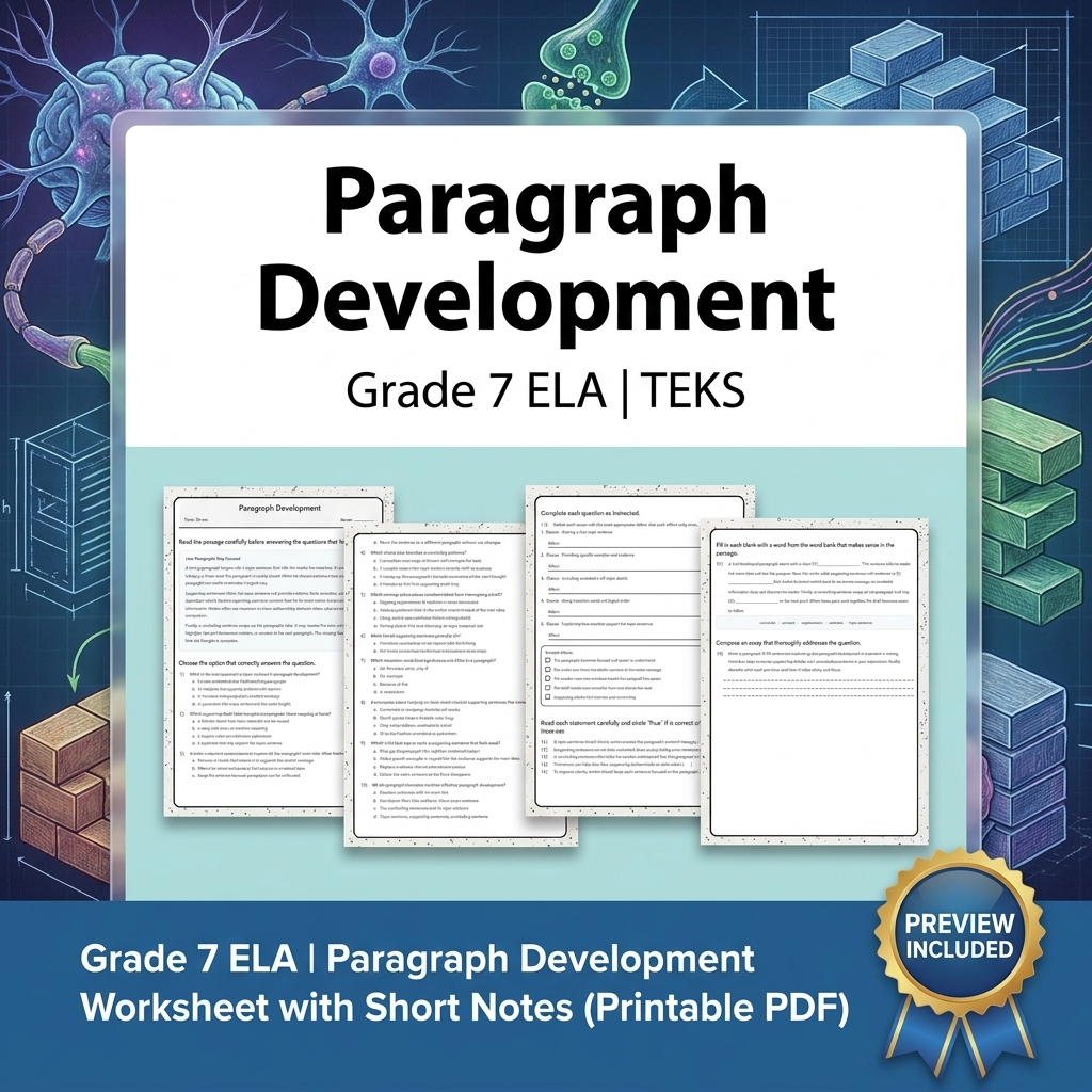 Grade 7 Evidence-Based Research Writing ELA full-year bundle TEKS — included worksheet 20