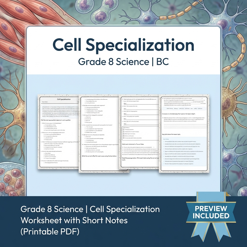 Grade 8 Science Full Year Bundle | Cell Biology, Ecosystems & Conservation — included worksheet 37