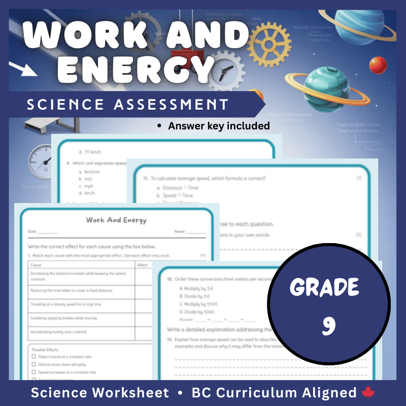 Grade 9 Science | Work and Energy Worksheet (PDF) – BC Standards & Practice