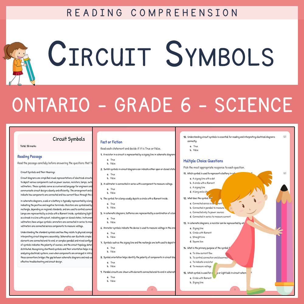 Grade 6 Science worksheet worksheet — Grade 6 Science | Circuit Symbols Worksheet (PDF + Answer Key) Ontario Standard — pa…