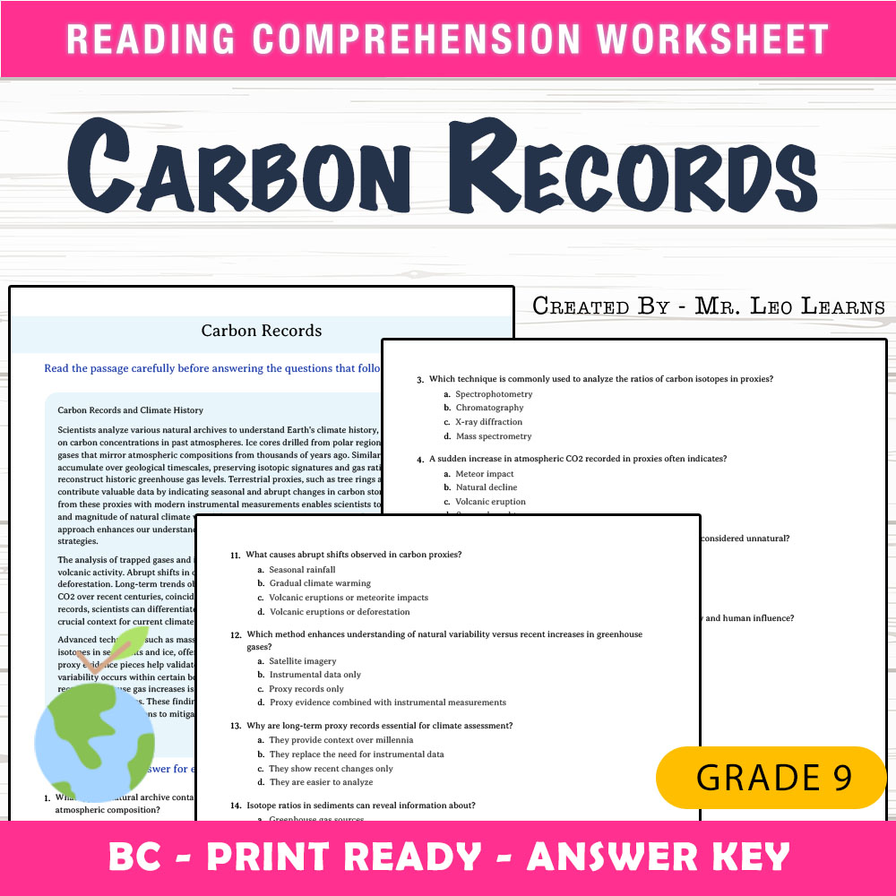 Grade 9 Science worksheet mcq paper worksheet — Grade 9 Science — Worksheet MCQ Paper for Mastering Carbon Records — page 1