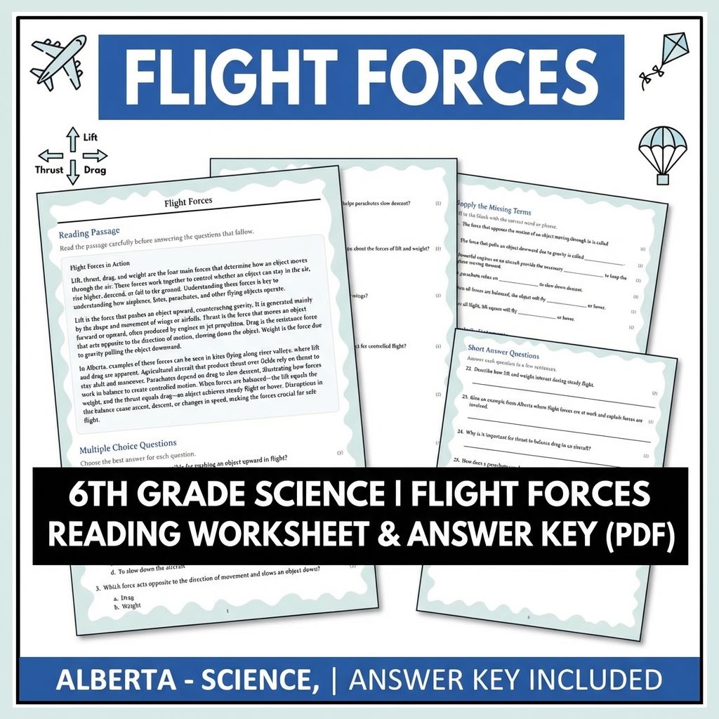 Grade 6 Science | Flight Physics & Aerodynamics UNIT Pack (Answer Keys Included) — included worksheet 10