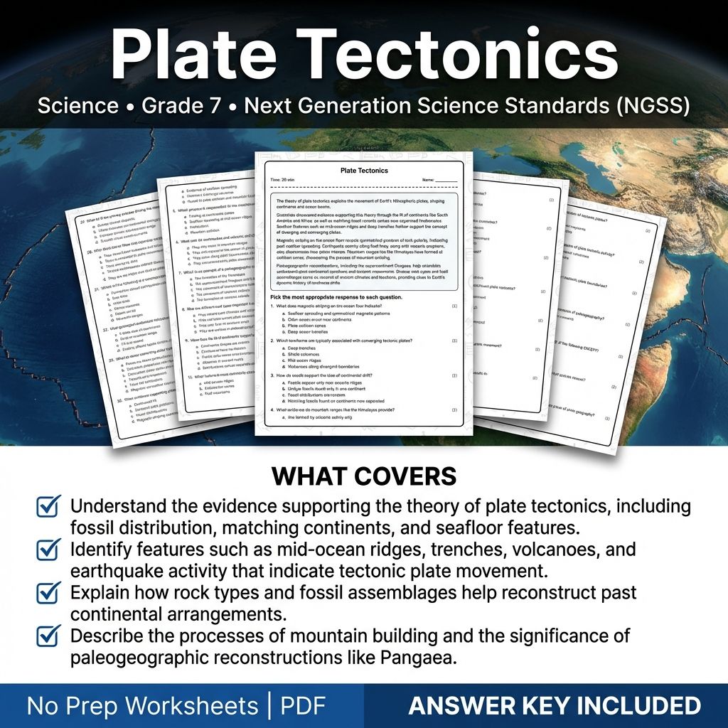 7th Grade Science Worksheet | Plate Tectonics Practice PDF + Answer Key