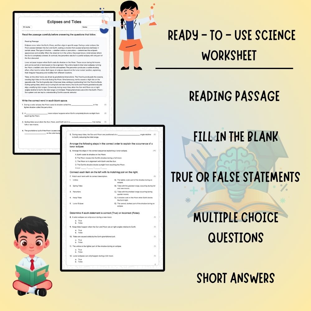 Grade 6 Science worksheet worksheet — 6th Grade Science | Eclipses and Tides Worksheet (PDF ) — page 2