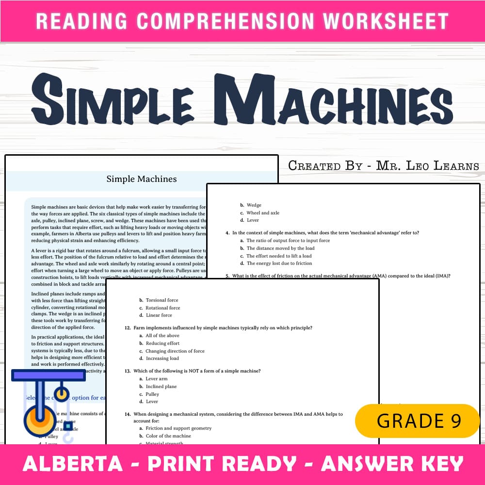 Grade 9 Science worksheet mcq paper worksheet — Grade 9 Science — Worksheet MCQ Paper for Mastering Simple Machines — page 1