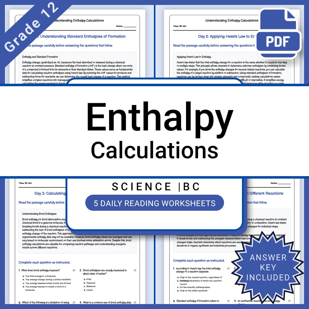 Grade 12 Science Lesson Bundle BC Framework | Daily Reading Worksheets — included worksheet 13