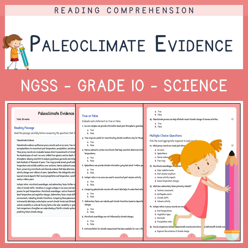 Grade 10 Science worksheet worksheet — Grade 10 Science | Paleoclimate Evidence Worksheet & Answer Key (NGSS Aligned) — pa…