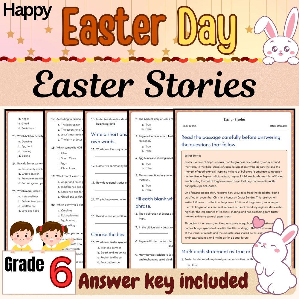 Grade 6 Seasonal Education Unit | Happy Easter Traditions & Symbols Worksheets — included worksheet 5