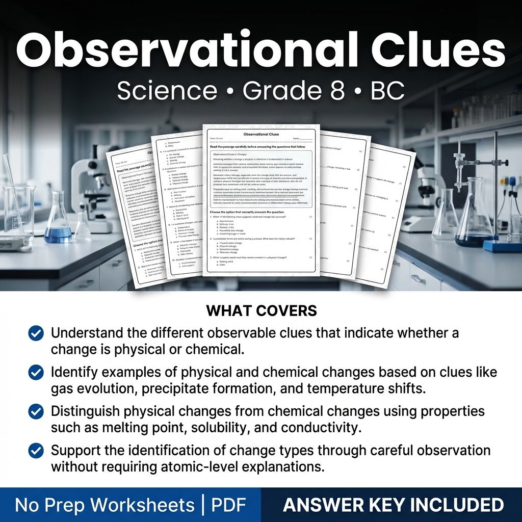 Grade 8 Science | Observational Clues Worksheet & Answer Key (Printable PDF)