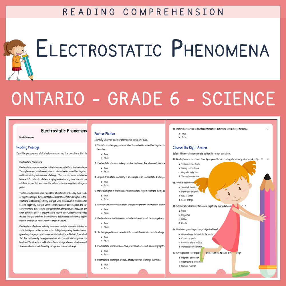 Grade 6 Science worksheet worksheet — Grade 6 Science | Electrostatic Phenomena Worksheet with Answer Key (PDF) — page 1