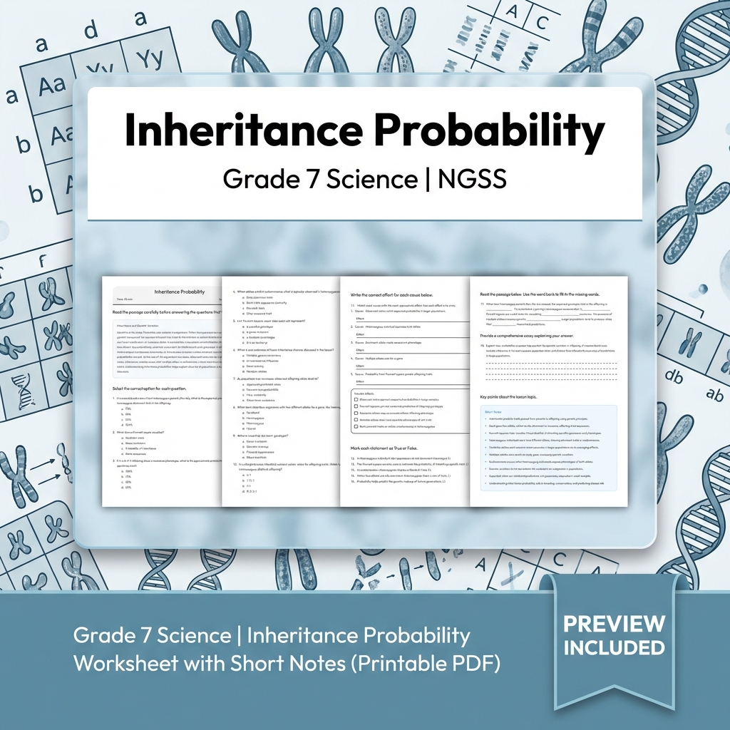 Grade 7 Science | Inheritance Probability Worksheet with Short Notes (PDF)