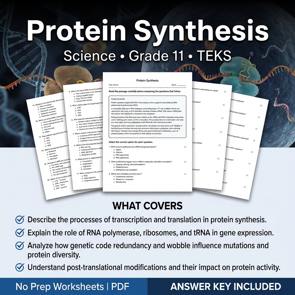 Protein Synthesis Worksheet for Grade 11 Science | Printable PDF & Answer Key