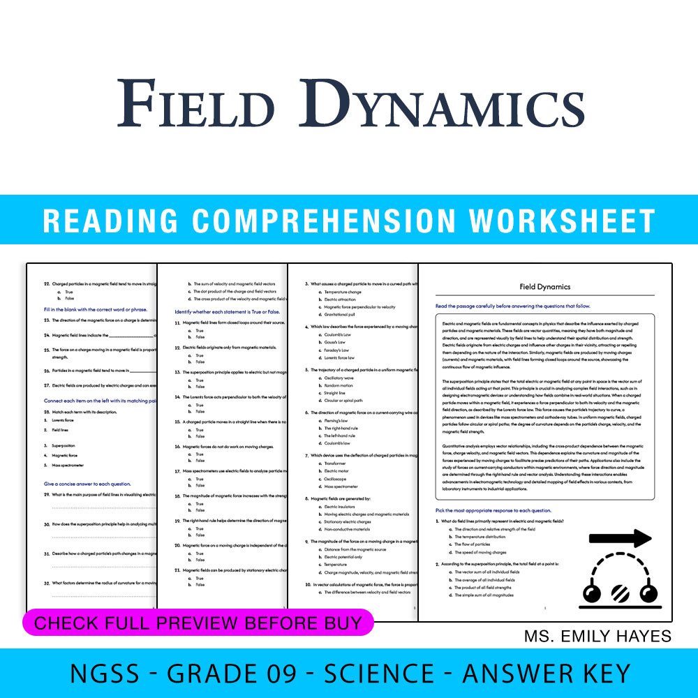 Grade 9 Science worksheet worksheet — Grade 9 Science | Field Dynamics Worksheet (PDF+ Answer Key) — page 1