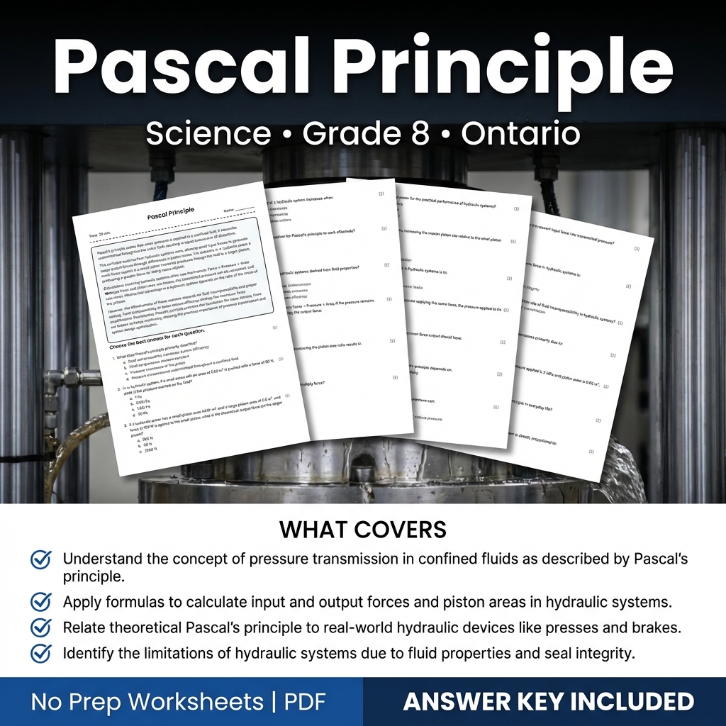 Pascal Principle Worksheet | Grade 8 Science | Ontario Standards
