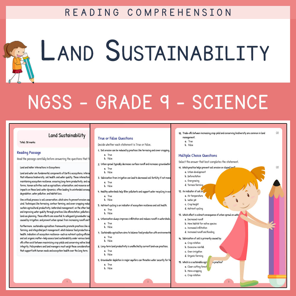 Grade 9 Science worksheet worksheet — Grade 9 Science | Land Sustainability Worksheet with Answer Key (PDF)NGSS — page 1