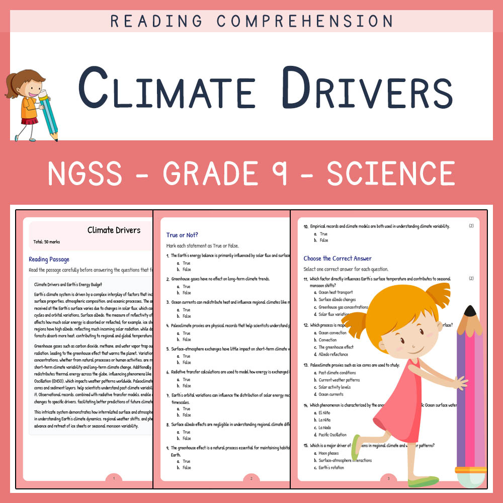 Grade 9 Science worksheet worksheet — Grade 9 Science | Climate Drivers Worksheet with Answer Key for NGSS Standards (PDF)…