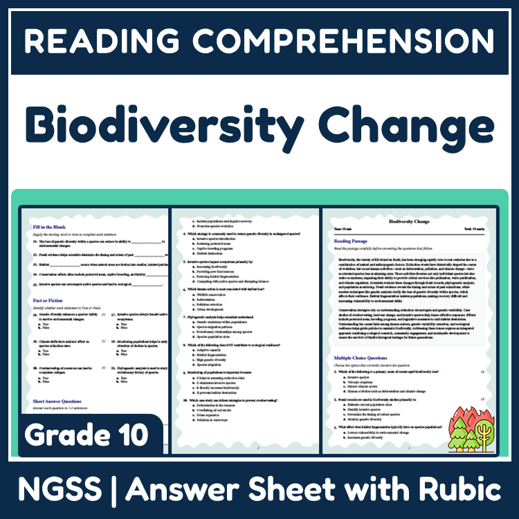 Grade 10 Science reading worksheets worksheet — Grade 10 Science | Biodiversity Change Reading Worksheet (PDF & Answer Key…