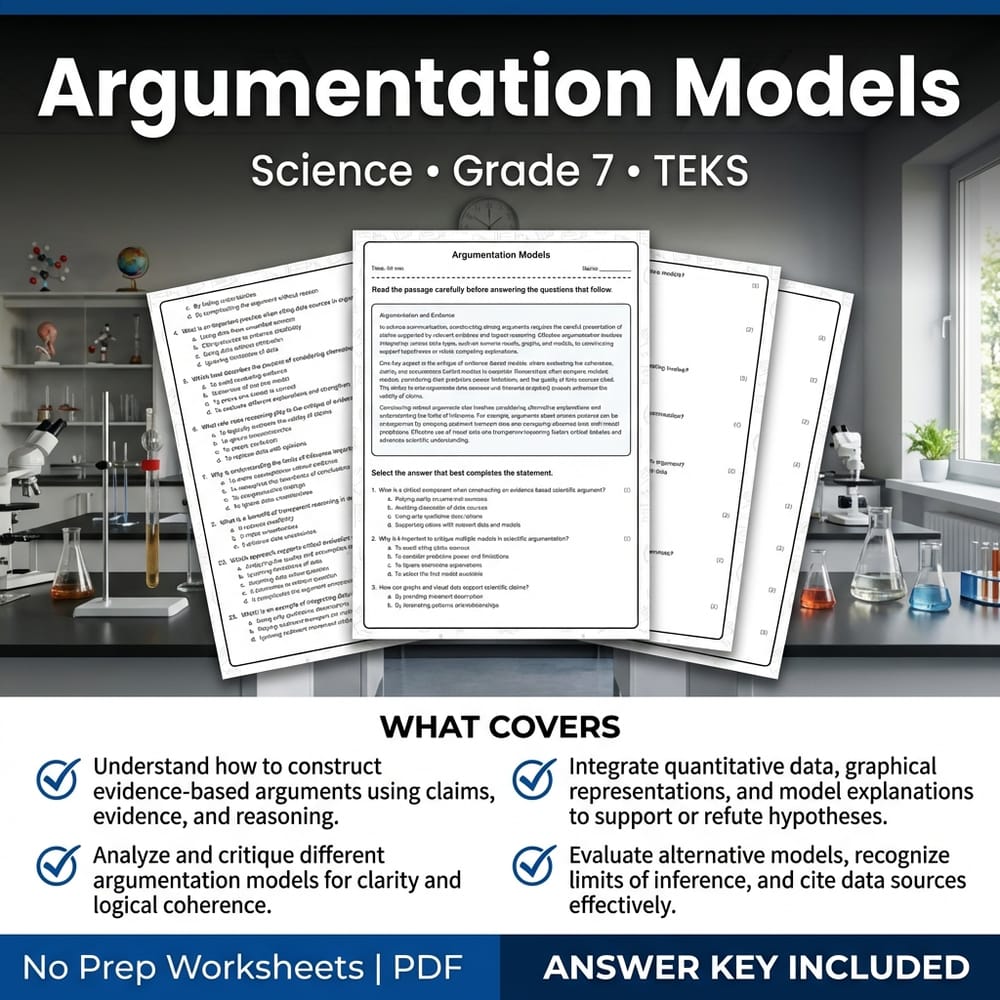 Grade 7 Science Worksheet on Argumentation Models | TEKS Alignment