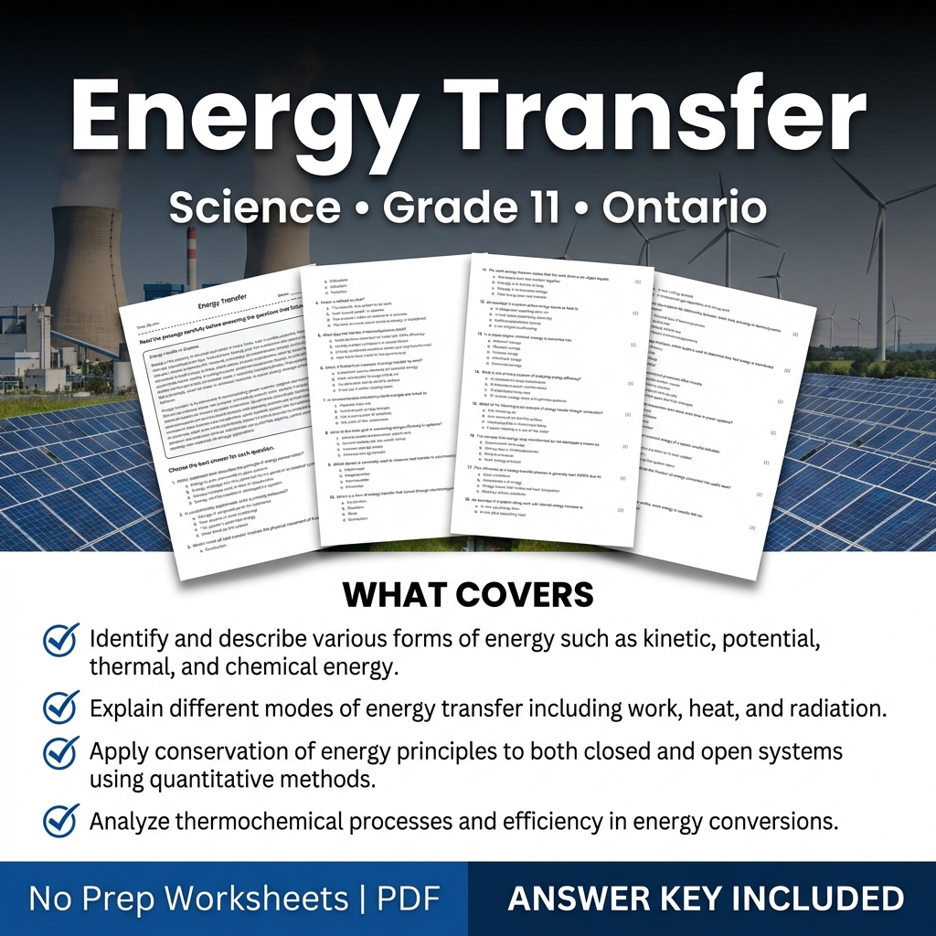 Energy Transfer Worksheet for Grade 11 Science | Ontario Standards