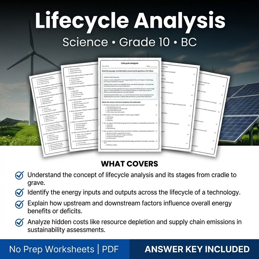 10th Grade Science | Lifecycle Analysis Worksheet & Answer Key (Printable PDF)