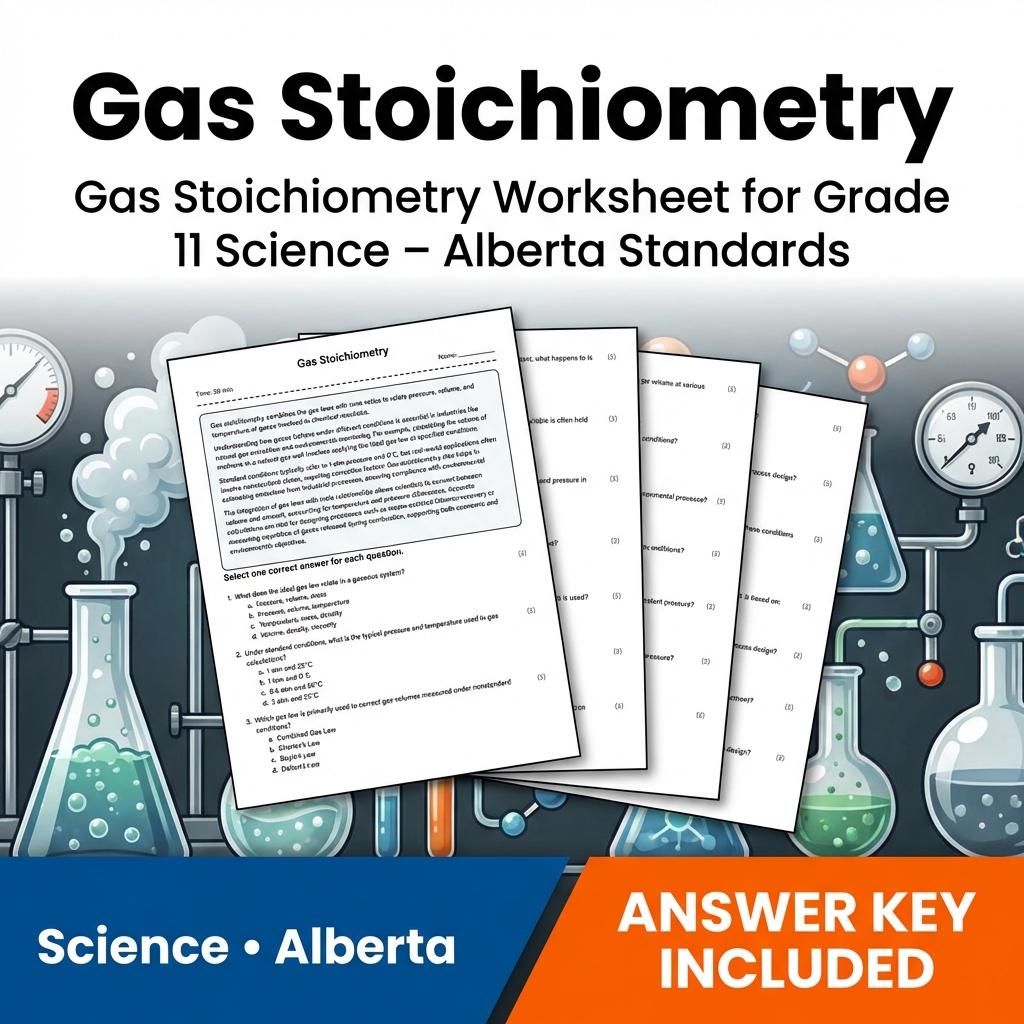 Gas Stoichiometry Worksheet for Grade 11 Science – Alberta Standards