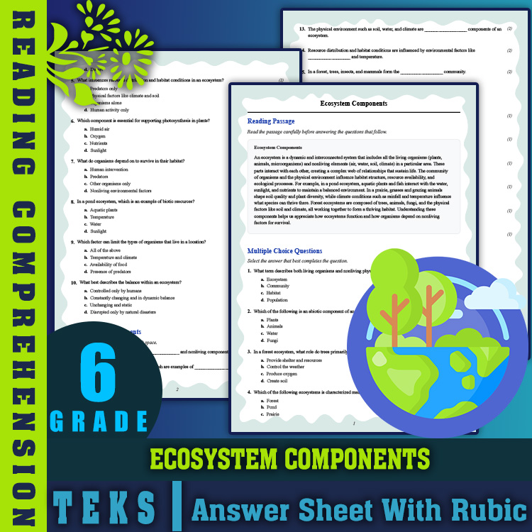 Grade 6 Science reading worksheets worksheet — 6th Grade Science | Ecosystem Components Reading Worksheet (PDF + Answer Ke…