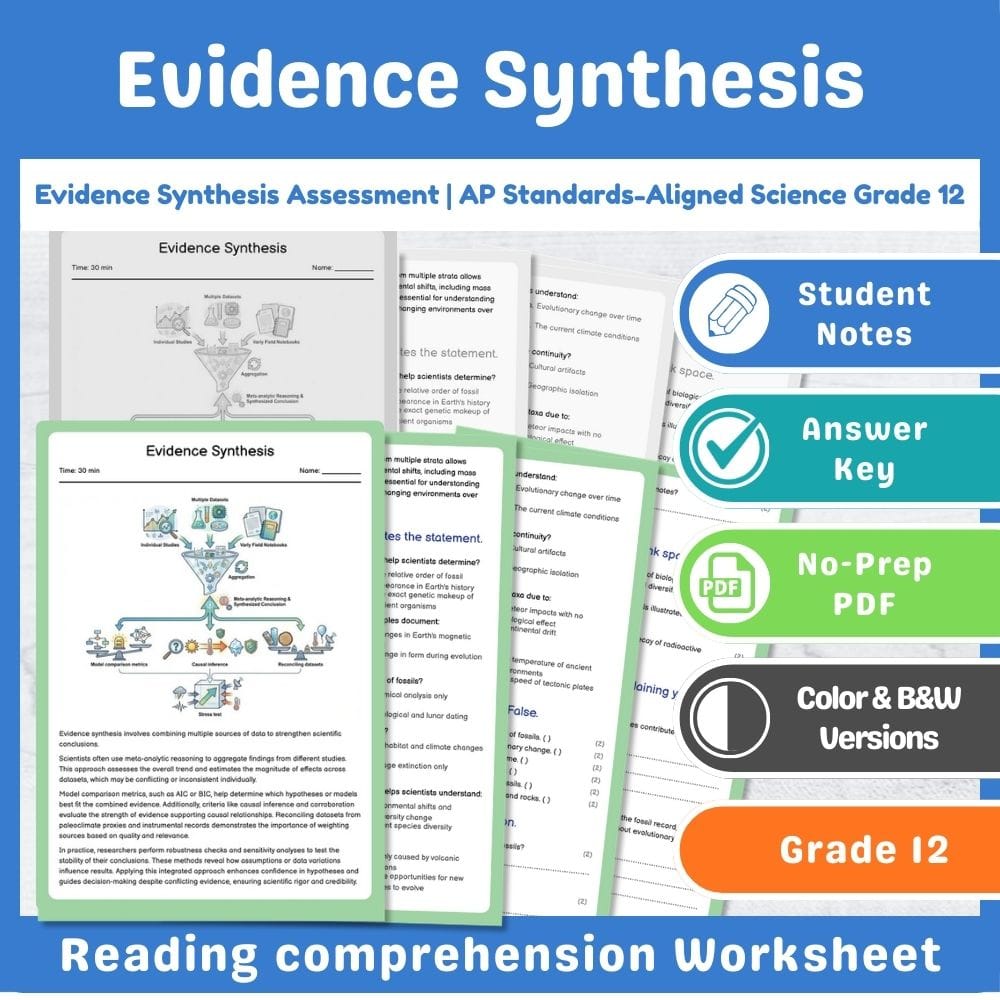 Grade 12 Science assessment worksheet — Evidence Synthesis Assessment | AP Standards-Aligned Science Grade 12 — page 1