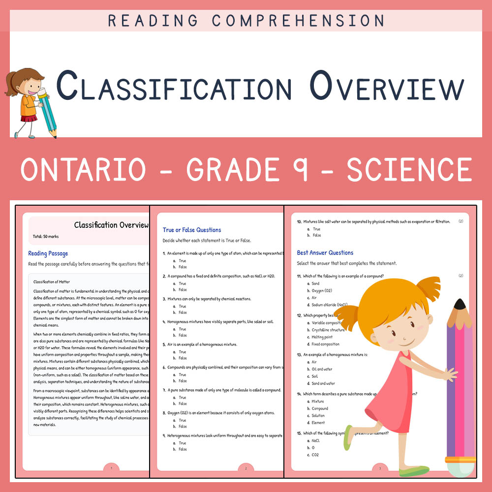 Grade 9 Science worksheet elena worksheet — Grade 9 Science | Classification Overview Worksheet Elena | Ontario Standards…