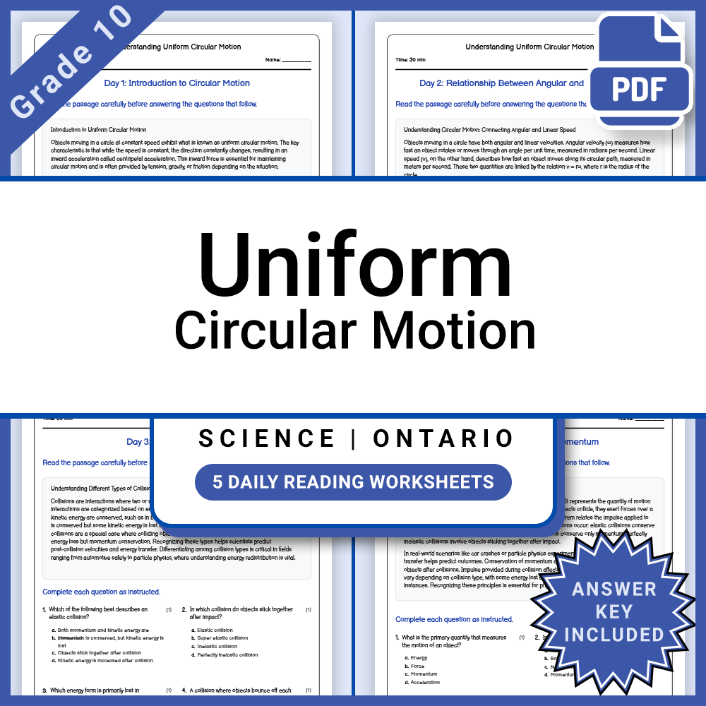 Grade 10 Science Lesson Bundle | Physics and Motion Ontario Framework — included worksheet 6