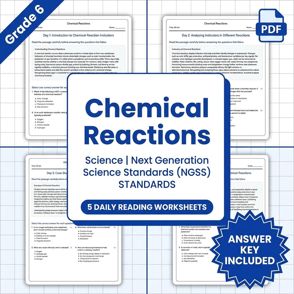 Grade 6 Science –Chemical Reaction Indicators Worksheet (PDF+ Answer Key)