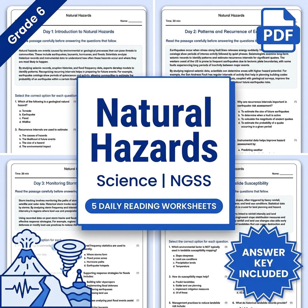 6th Grade Science | Natural Hazards Daily Reading Worksheet (PDF + Answer Key)