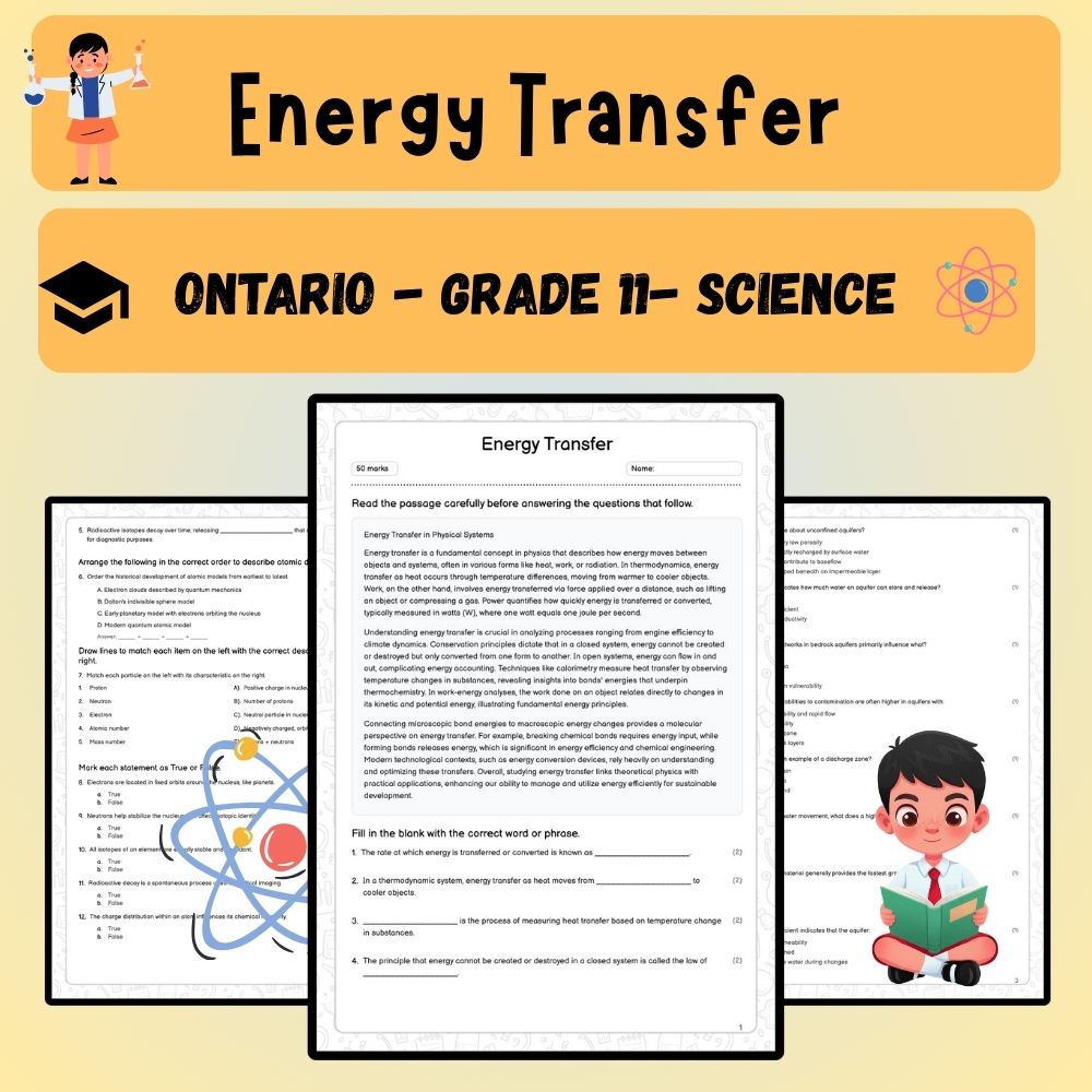 Grade 11 Science worksheet worksheet — Grade 11 Science | Energy Transfer Worksheet (PDF) Aligned with Ontario Standards —…