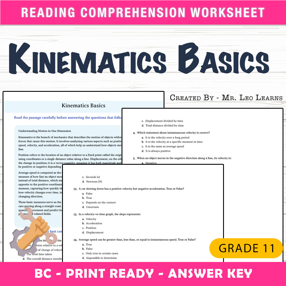 Grade 11 Science worksheet mcq paper worksheet — Grade 11 Science — Worksheet MCQ Paper for Mastering Kinematics — page 1