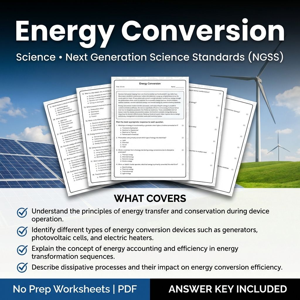 7th Grade Science | Energy Conversion Worksheet & Answer Key (Printable PDF)
