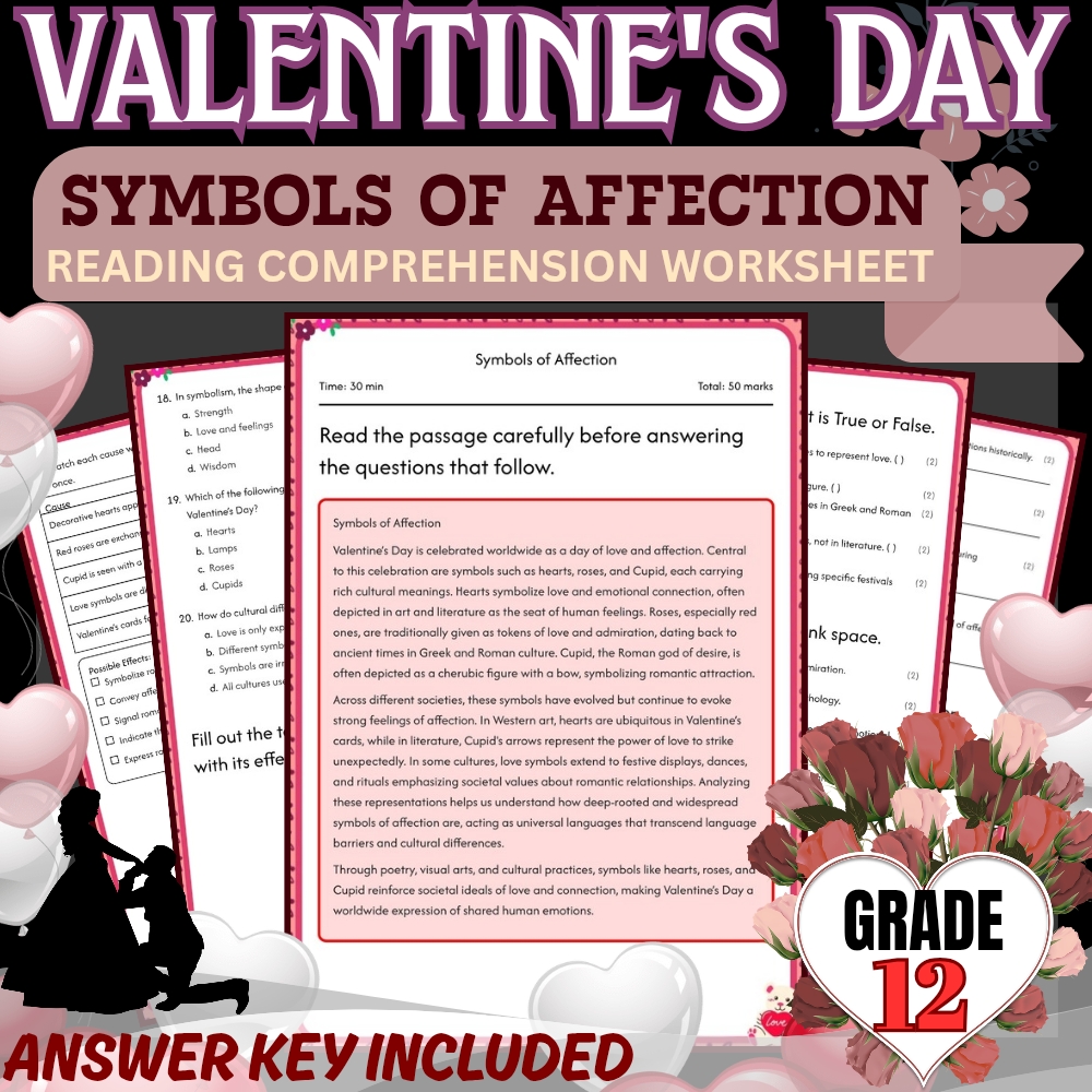 Grade 12 Holiday Unit | Valentine’s Day Worksheet Collection (PDF + Answer Key) — included worksheet 4