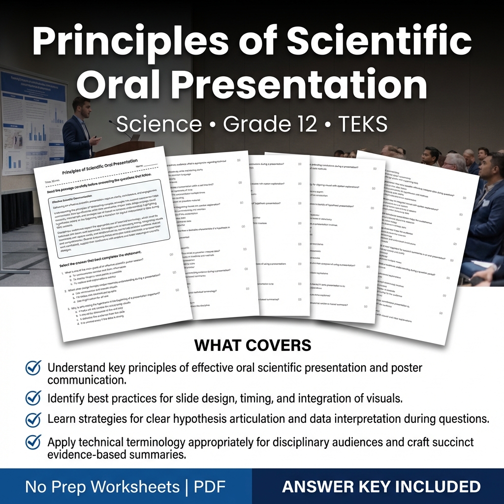 Principles of Scientific Oral Presentation Grade 12 Worksheet | TEKS