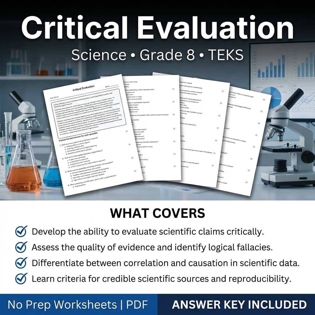 Grade 8 Science Worksheet on Critical Evaluation TEKS Practice