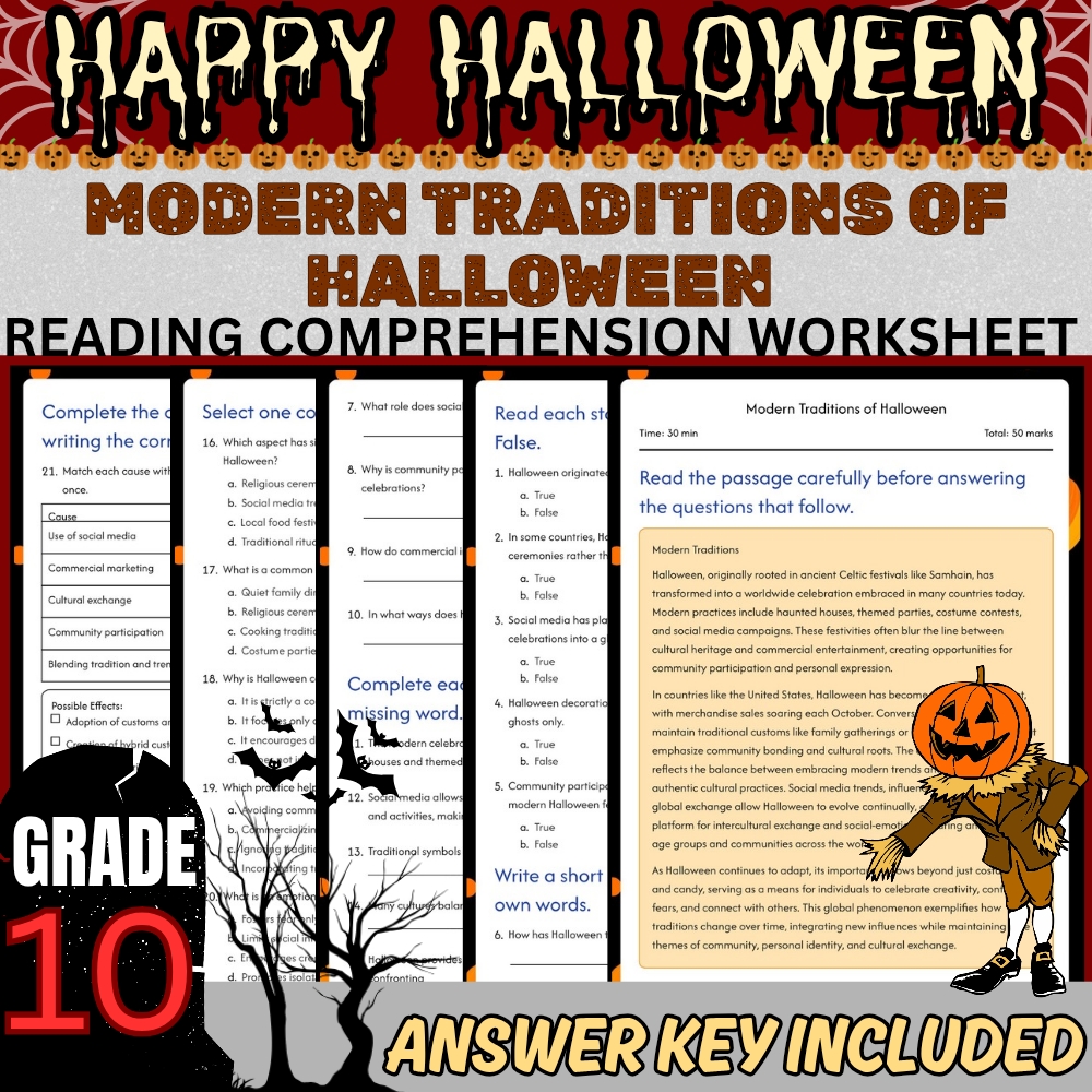 Grade 10 Seasonal Holidays & Symbols Unit Worksheet Bundle(Answer Keys Included) — included worksheet 4