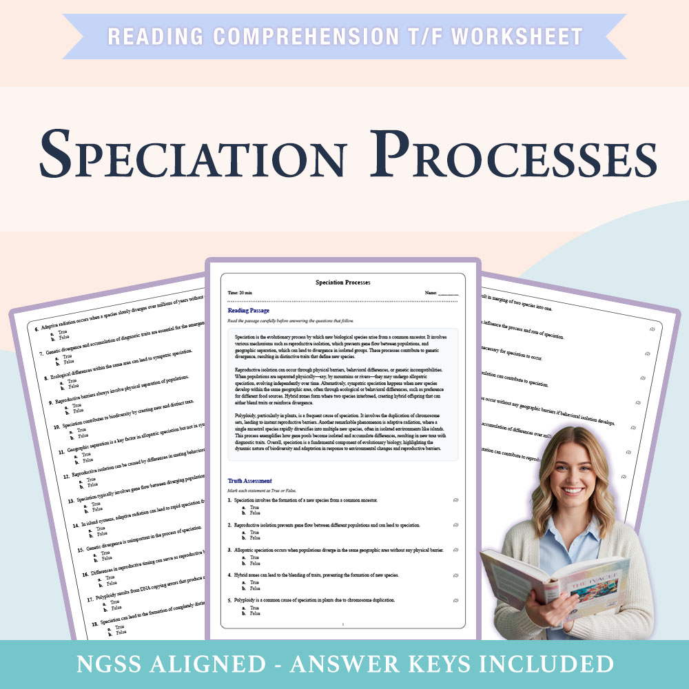Grade 9 Science reading comprehensions true or false worksheet worksheet — 9th Grade Science | Speciation Processes Worksh…