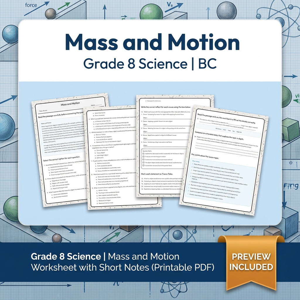 Grade 8 Science Lesson Bundle | BC Framework & Key Concepts Worksheet Pack — included worksheet 8