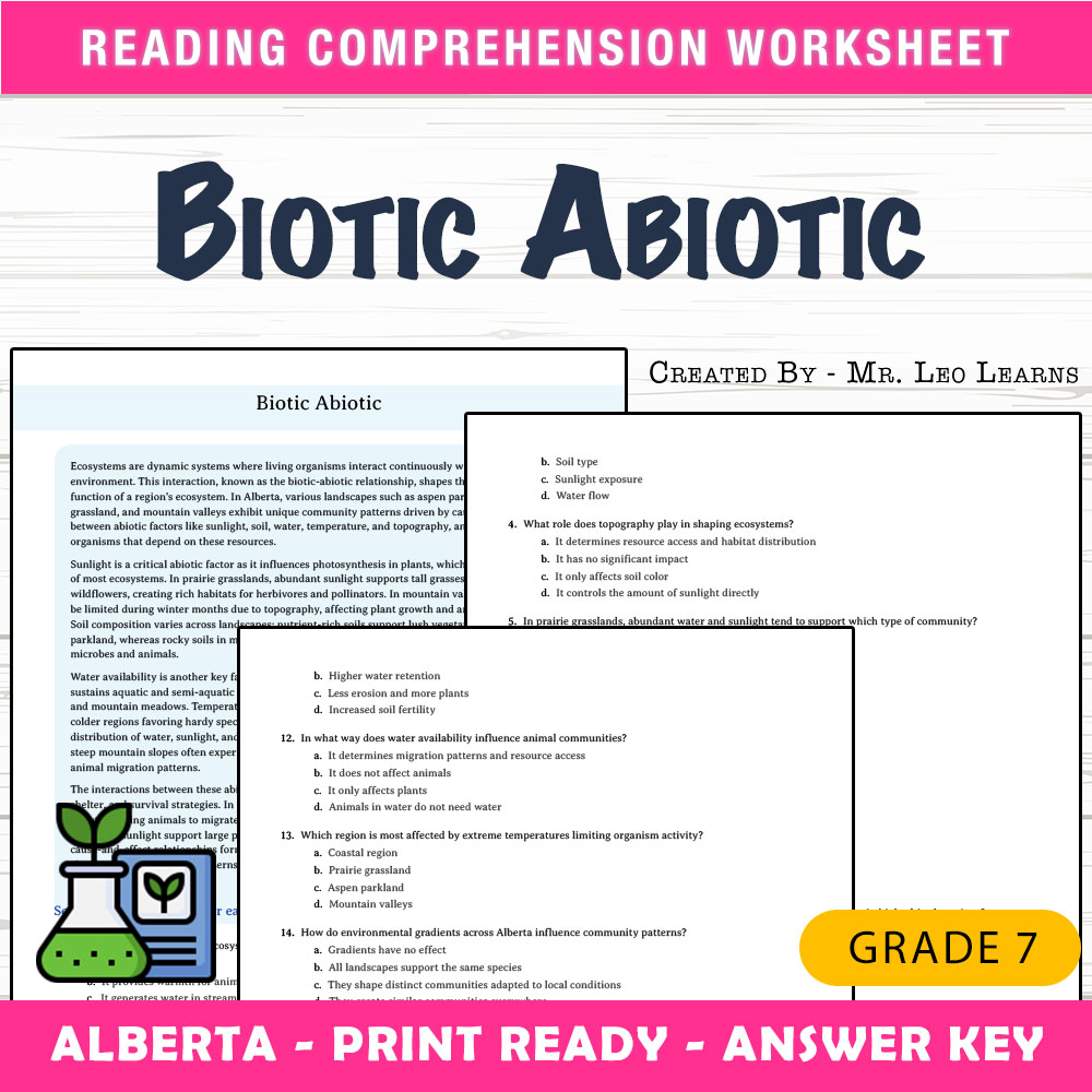 Grade 7 Science worksheet mcq paper worksheet — Grade 7 Science — Biotic Abiotic Worksheet MCQ Paper for Mastery — page 1