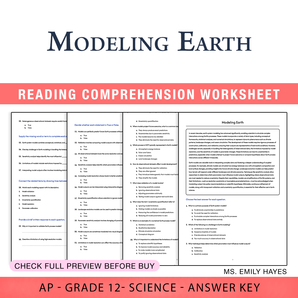 Grade 12 Science worksheet assessment worksheet — Grade 12 Science | Modeling Earth Assessment Worksheet (PDF+ Answer Key)…