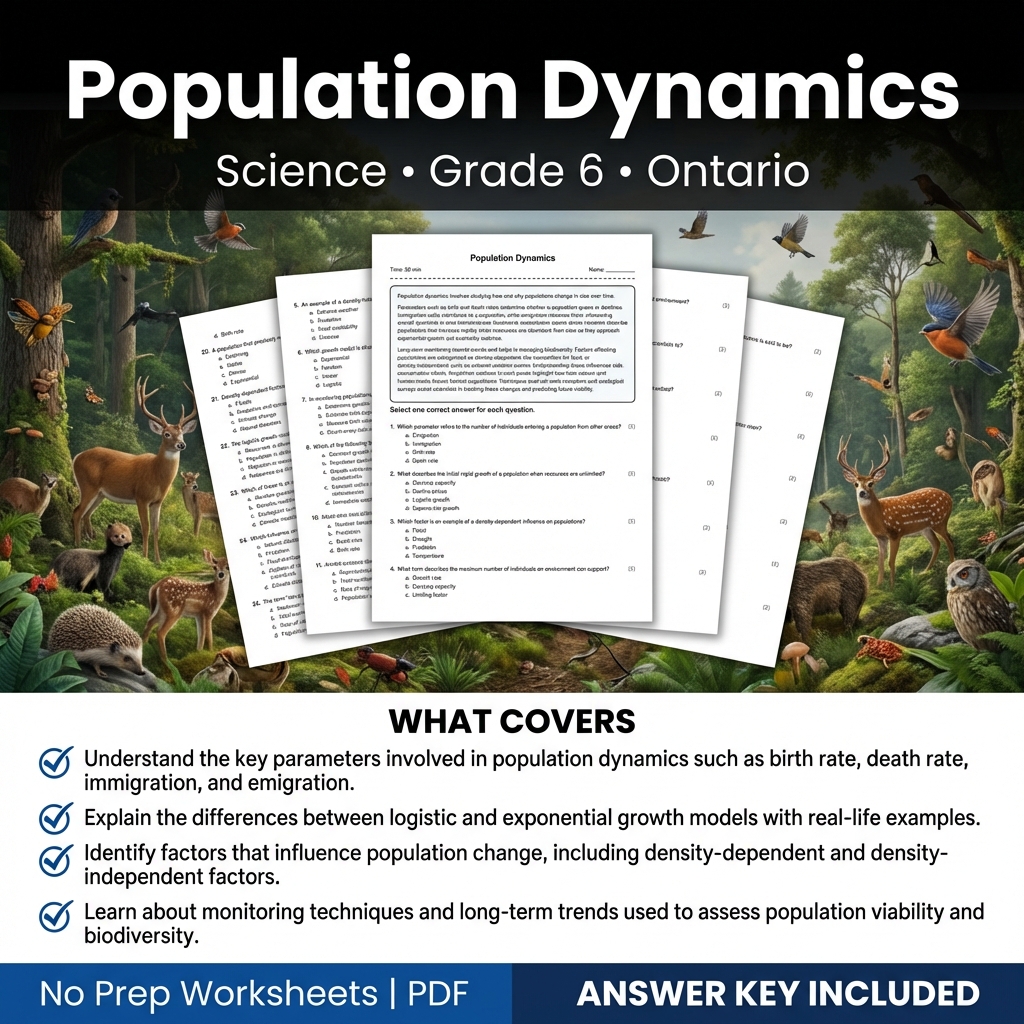 Population Dynamics Worksheet for Grade 6 Science | Ontario Standards