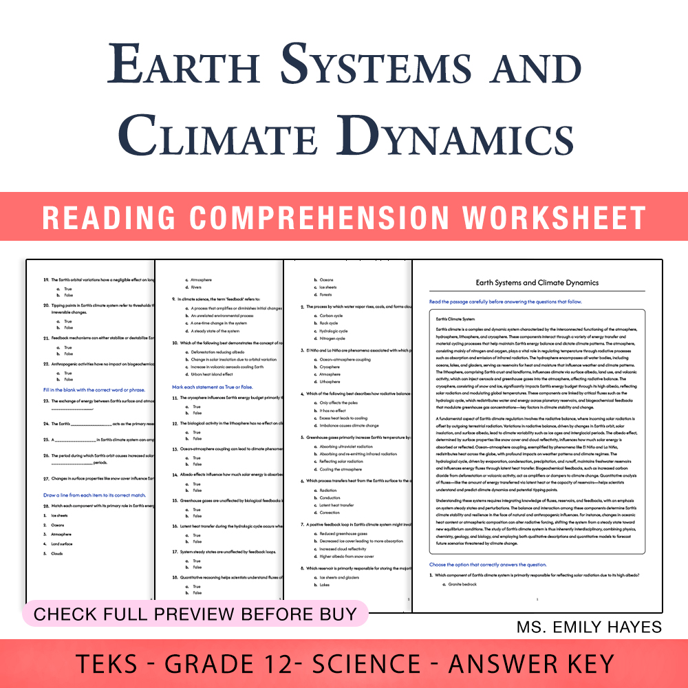 Grade 12 Science worksheet worksheet — 12th Grade Science |Earth Systems & Climate Dynamics Worksheet(PDF + Answer Key) —…