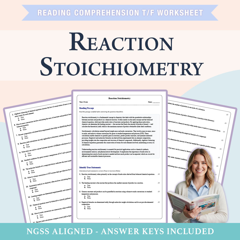 Grade 11 Science reading comprehensions true or false worksheet worksheet — Grade 11 Science | Reaction Stoichiometry Work…