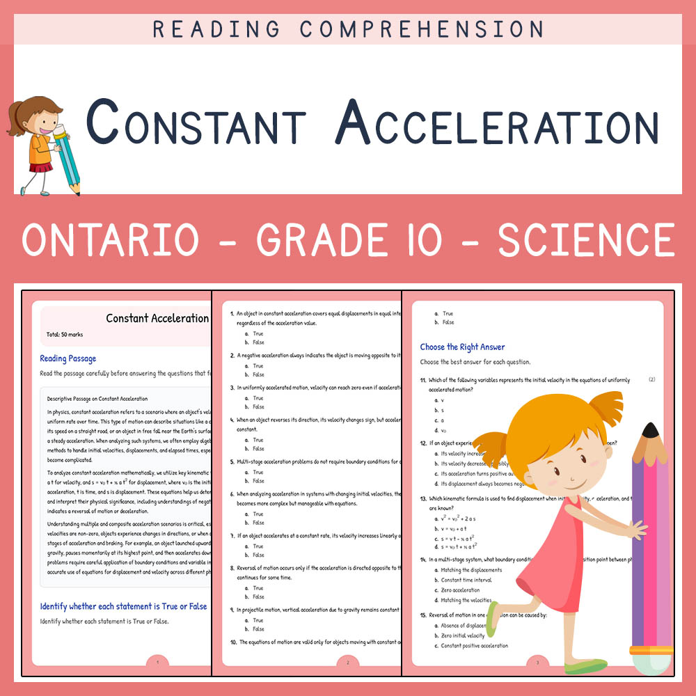 Grade 10 Science worksheet elena worksheet — Grade 10 Science | Constant Acceleration Worksheet Elena | Ontario Standard —…